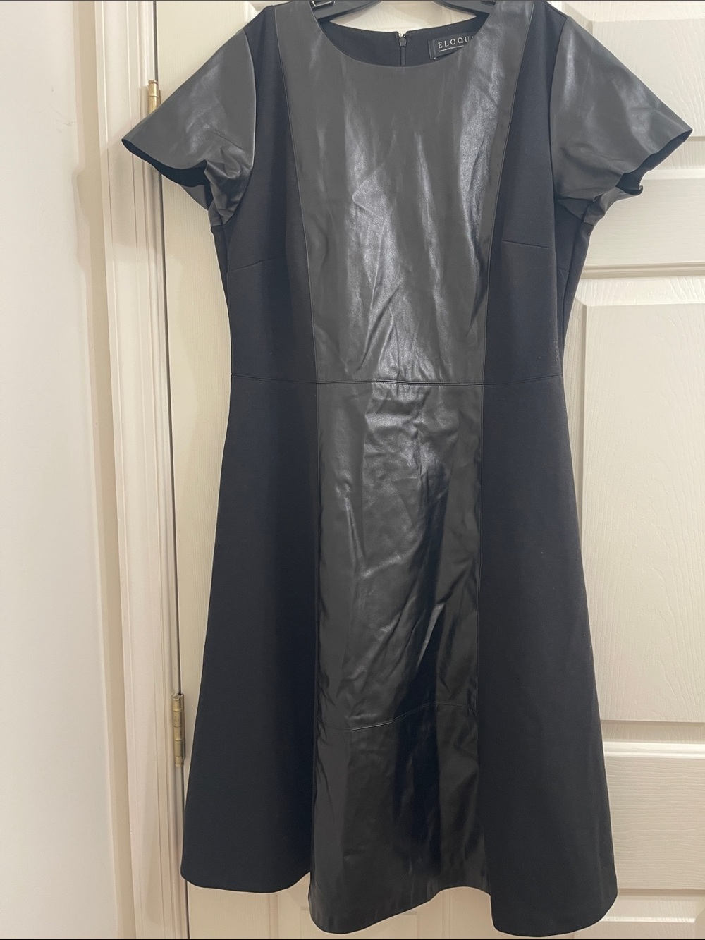 Eloquii Black Faux Leather Panel Midi Dress
